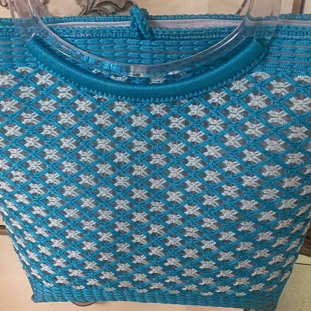 Vintage- Blue Woven Tote Bag with Clear Handles - - Picture 6 of 12